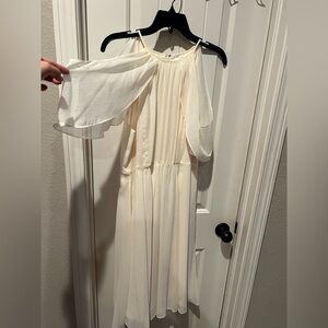 Halston Heritage elegant Cream Pleated Cold Shoulder dress sz 12 bridal